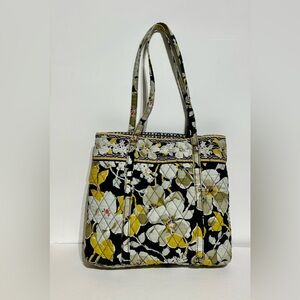 Vera Bradley Purse Holiday Tote Dogwood RETIRED Quilted Black Yellow Gray Brown